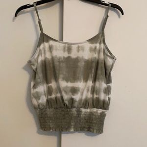 olive and white tank top with elastic on bottom